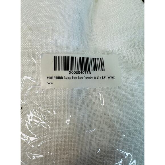 VOILYBIRD Palma Pom Pom Curtains White W40xL84 Semi Sheer Wrinkle Free Set of 2 - Picture 8 of 10